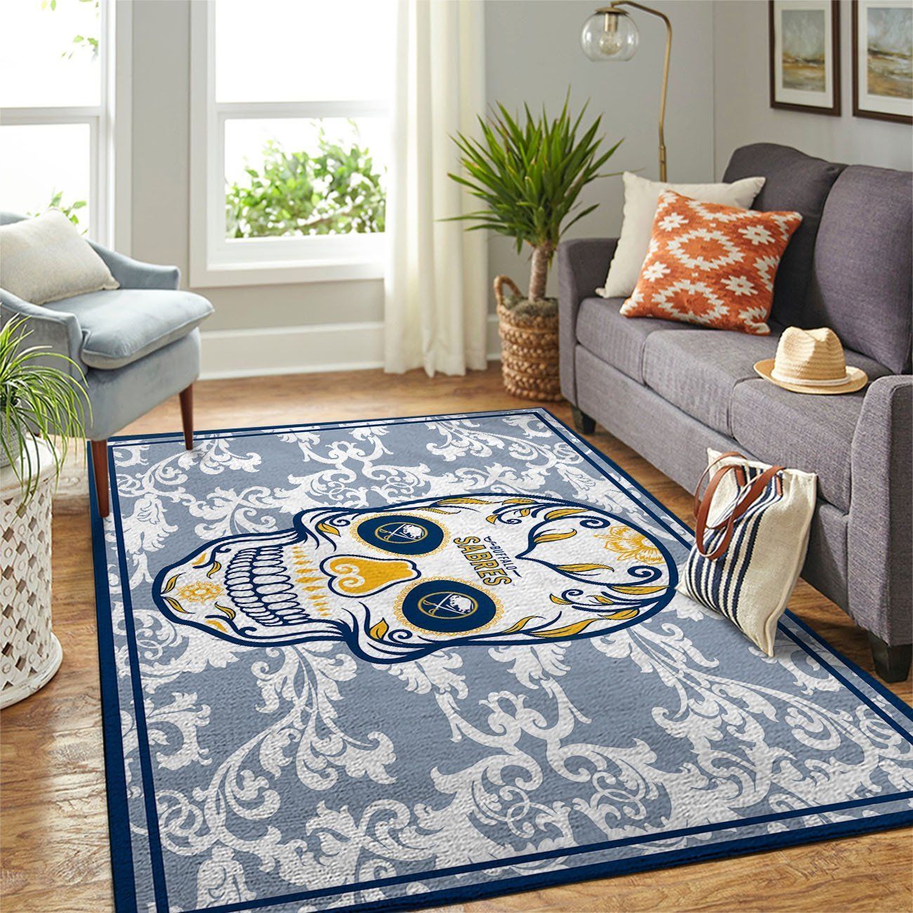 Deschea Buffalo Sabres Nhl Area Rugs Skull Flower Style Sports