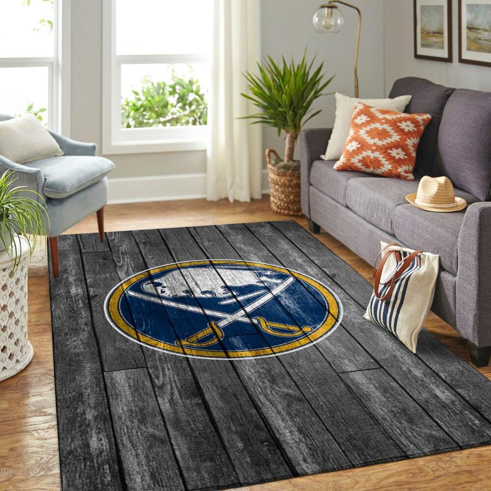 Deschea Buffalo Sabres Nhl Team Logo Grey Area Rugs Wooden Style Sports