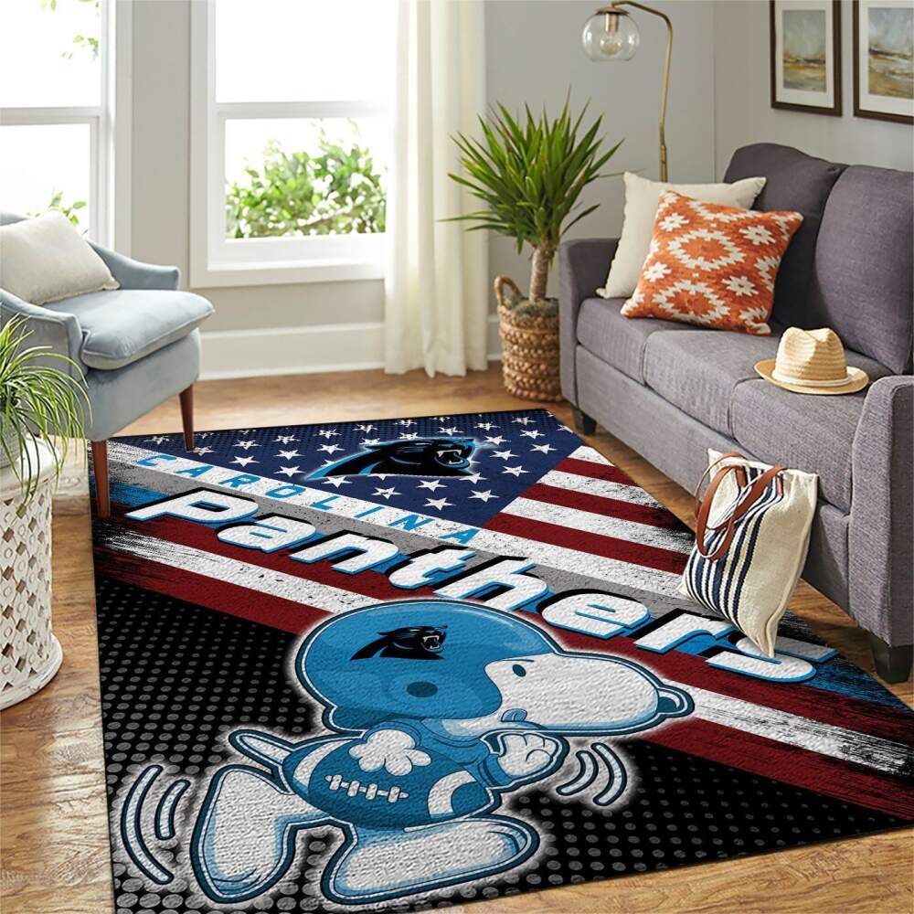 Deschea Carolina Panthers Nfl Area Rugs American Flag & Snoopy Team Logo Sports