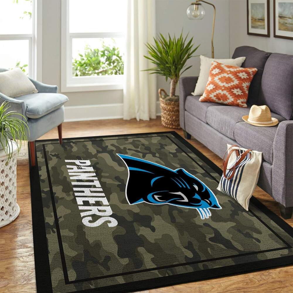 Deschea Carolina Panthers Nfl Area Rugs Camo Style Team Logo