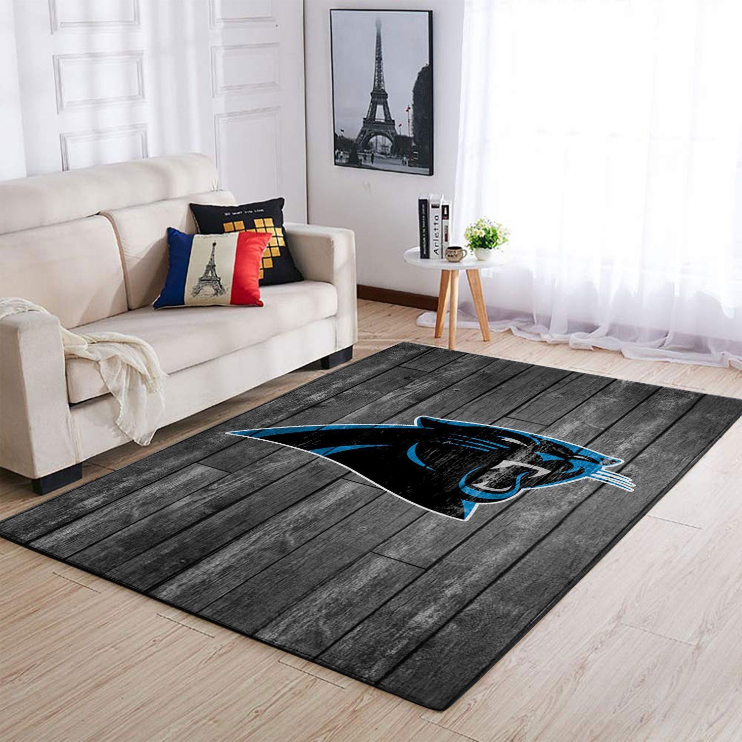 Deschea Carolina Panthers Nfl Area Rugs Football Team Logo Gray Wooden