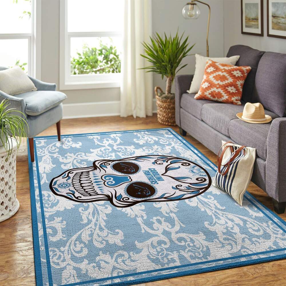 Deschea Carolina Panthers Nfl Area Rugs Skull Flower Style Sports