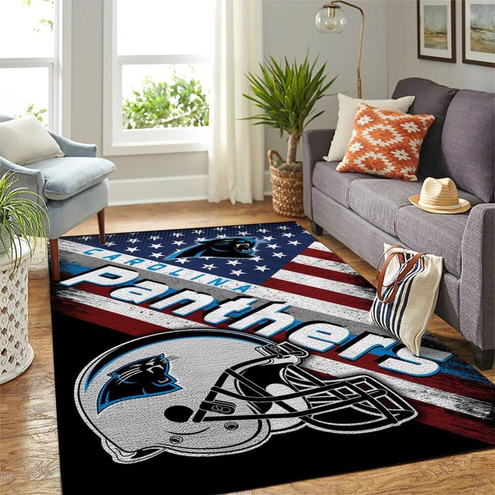 Deschea Carolina Panthers Nfl Area Rugs Team Logo American Flag Style Sports