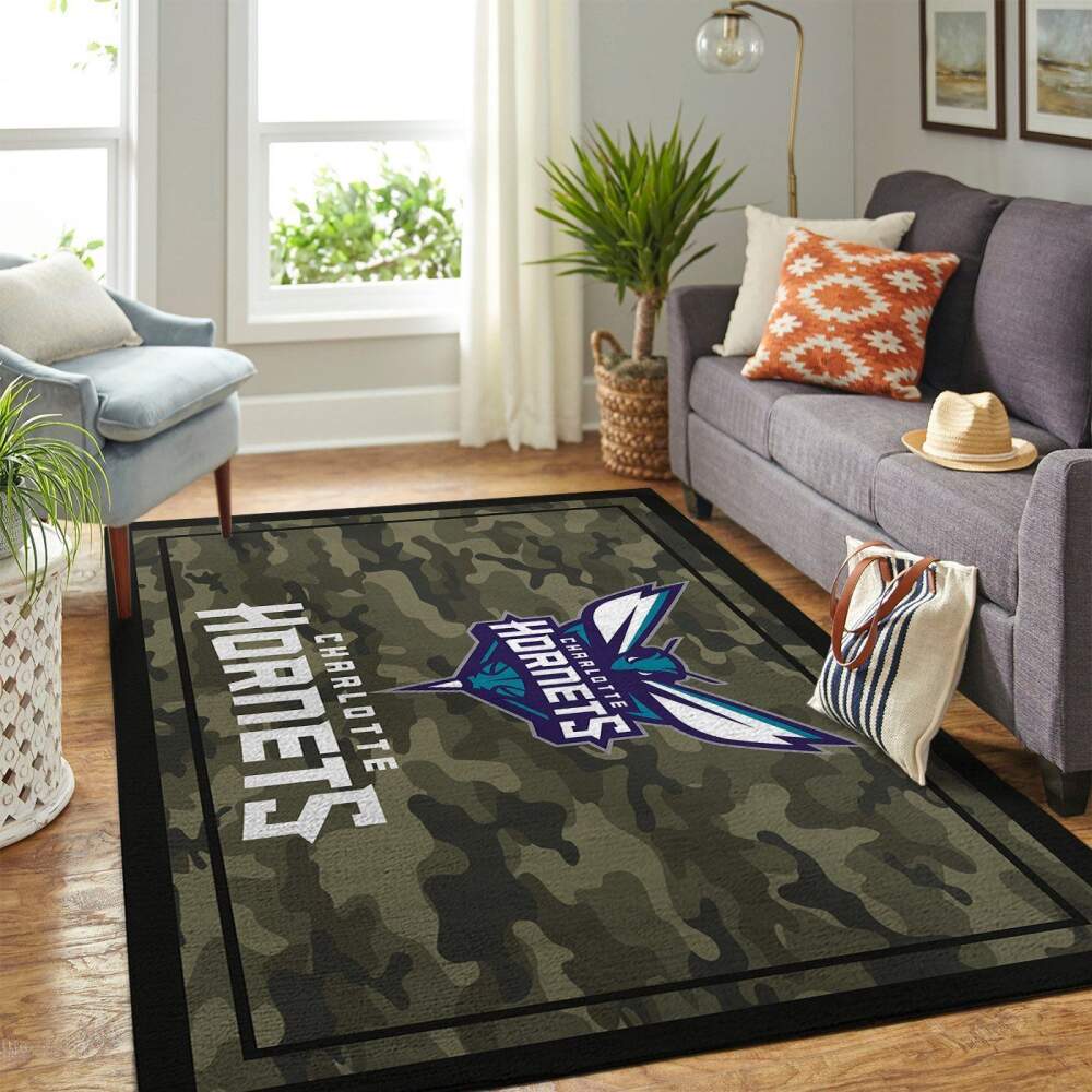 Deschea Charlotte Hornets Nba Area Rugs Camo Style Team Logo