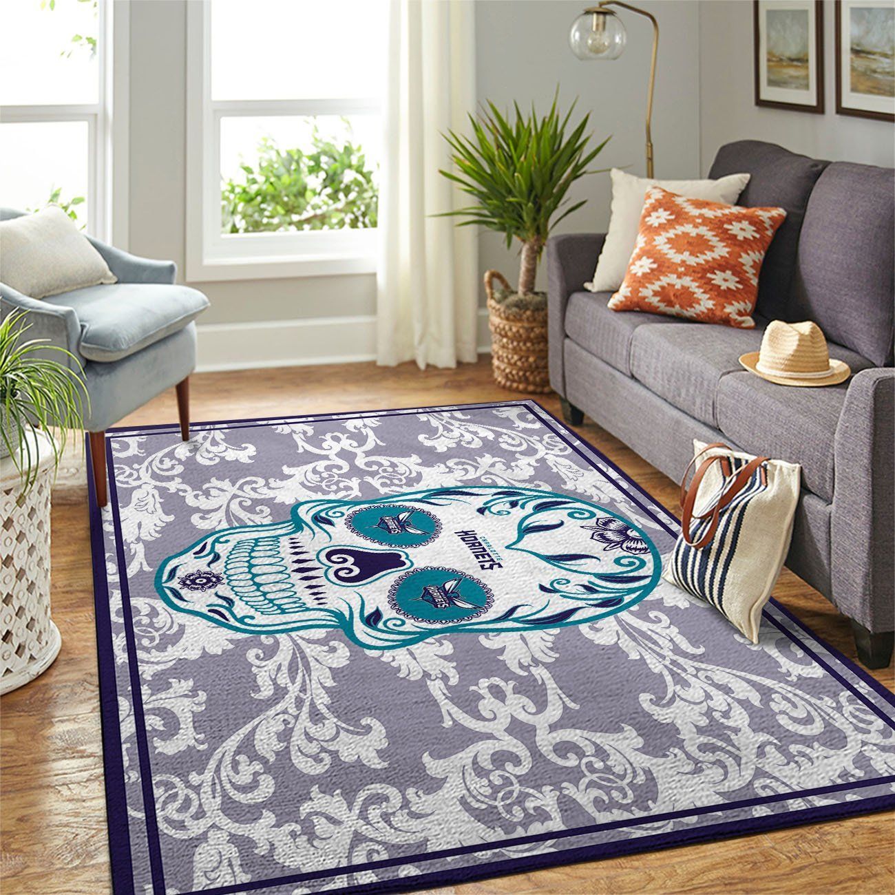 Deschea Charlotte Hornets Nba Area Rugs Skull Flower Style Sports