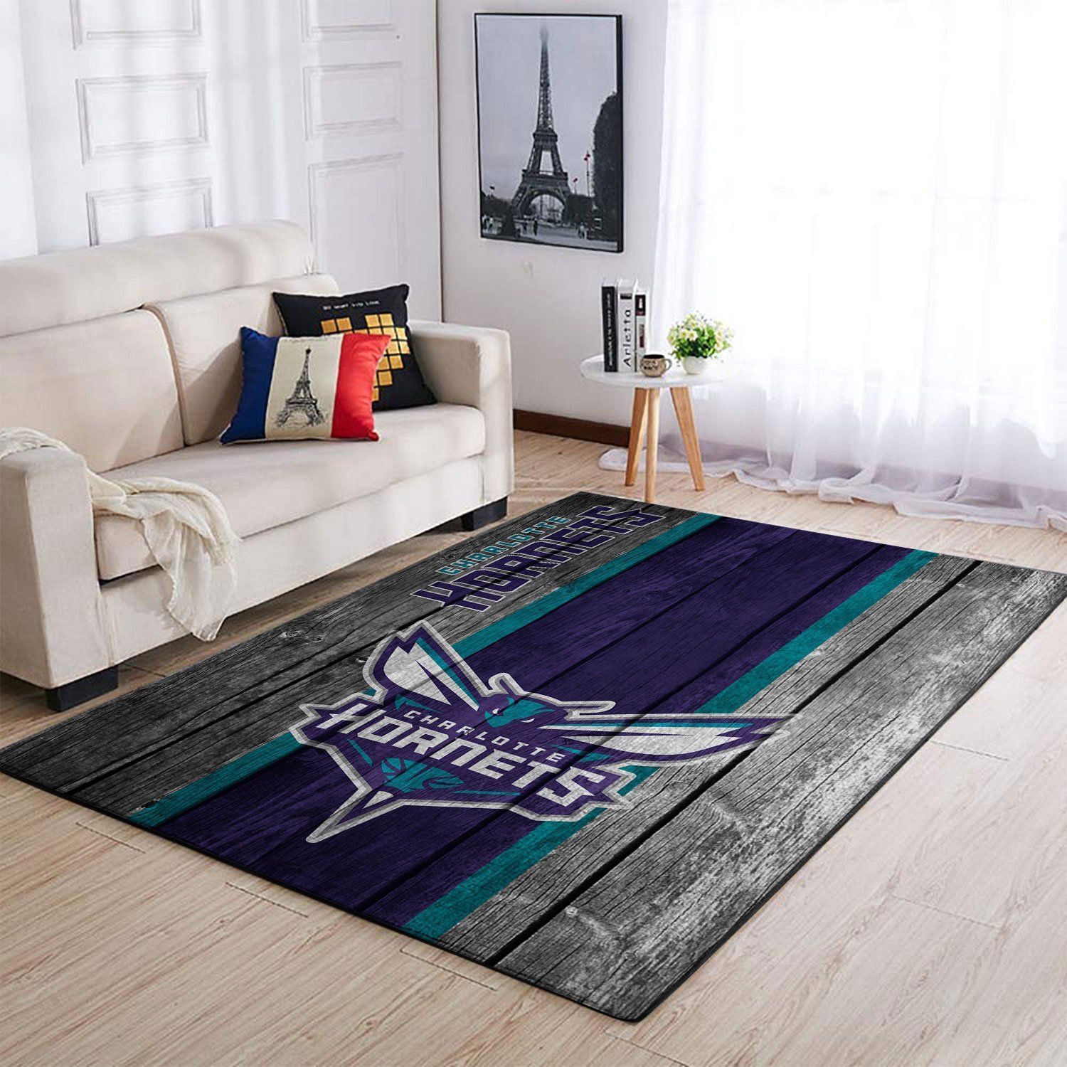 Deschea Charlotte Hornets Nba Team Logo Area Rugs Wooden Style Sports