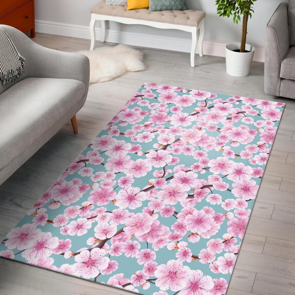 Deschea Cherry Blossom Sakura Blue Area Limited Edition Rug