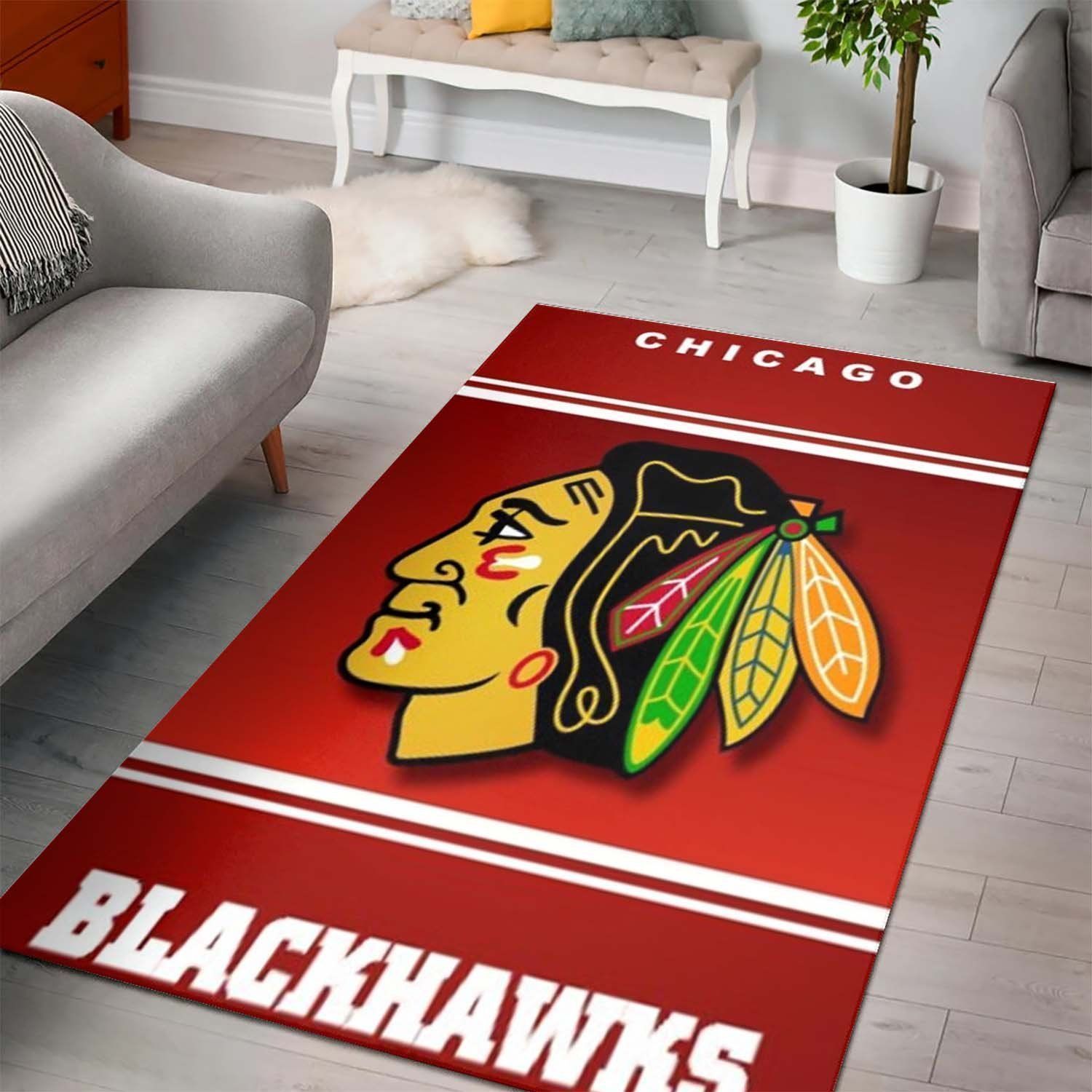 Deschea Chicago Blackhawks Area Rug Nhl Ice Hockey Team Logo V5035