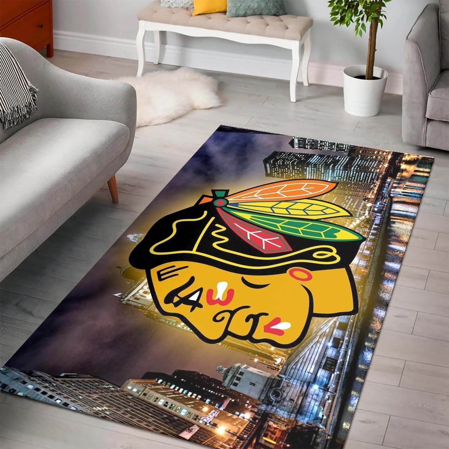 Deschea Chicago Blackhawks Area Rug Nhl Ice Hockey Team Logo V5036