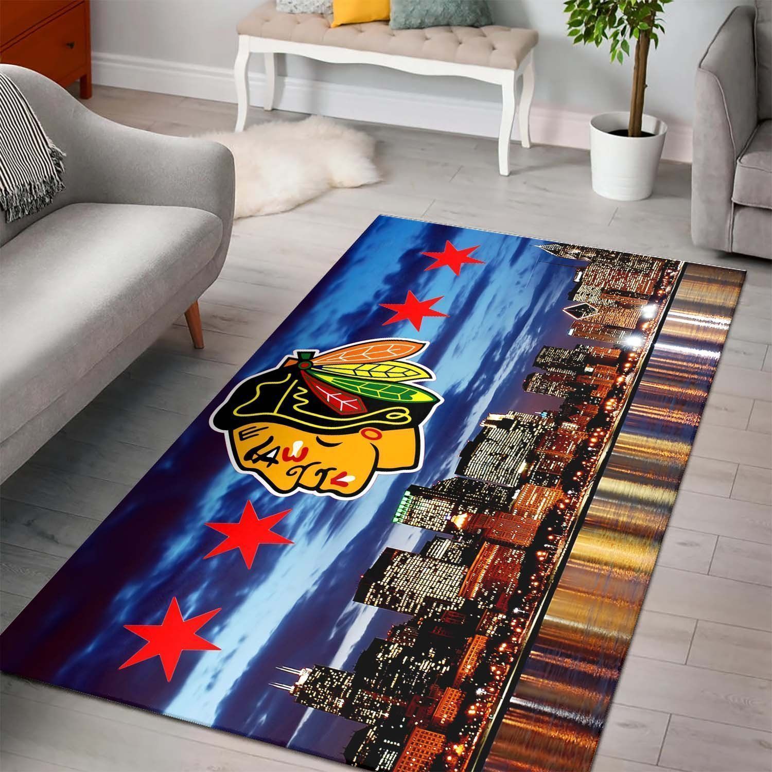 Deschea Chicago Blackhawks Area Rug Nhl Ice Hockey Team Logo V5037