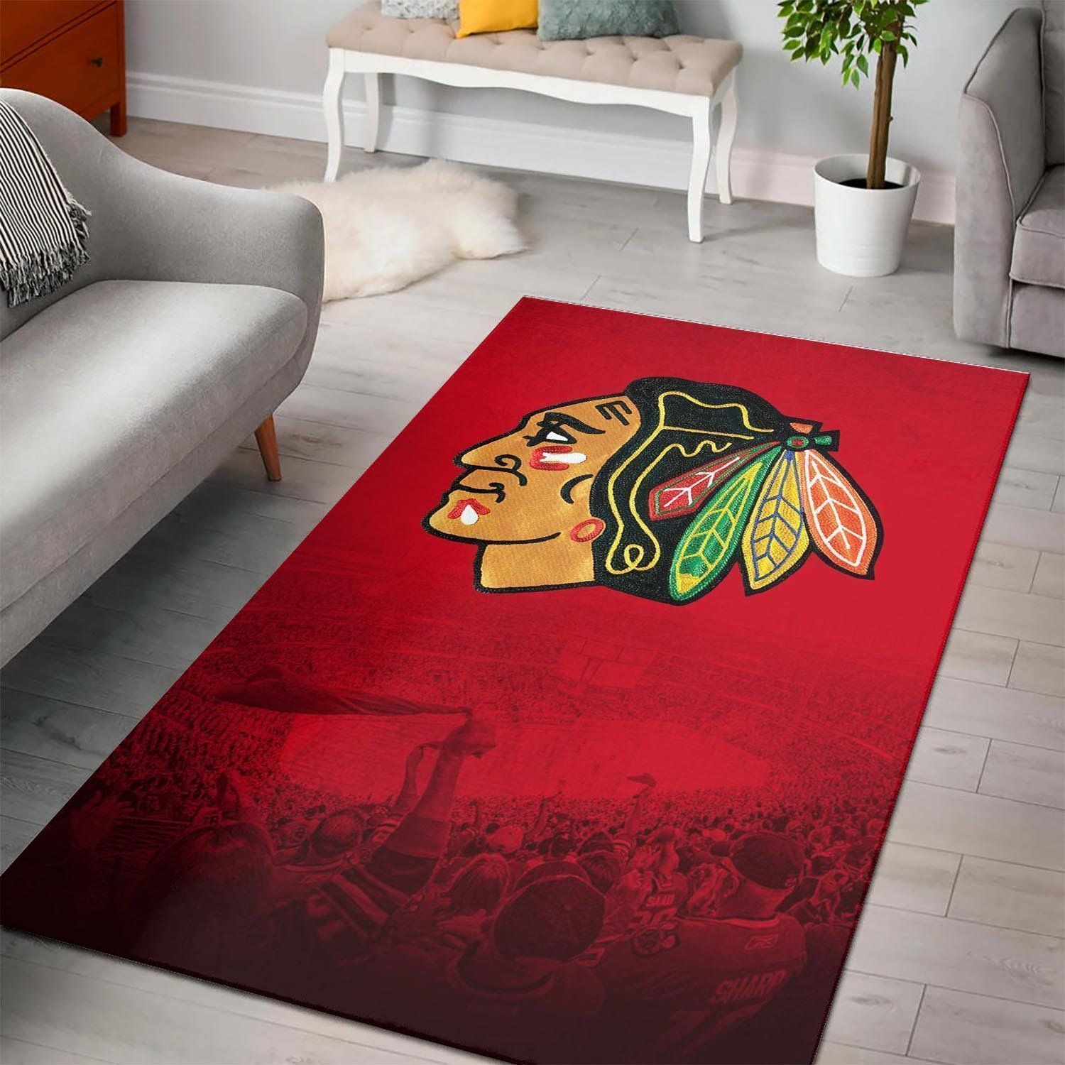 Deschea Chicago Blackhawks Area Rug Nhl Ice Hockey Team Logo V5040