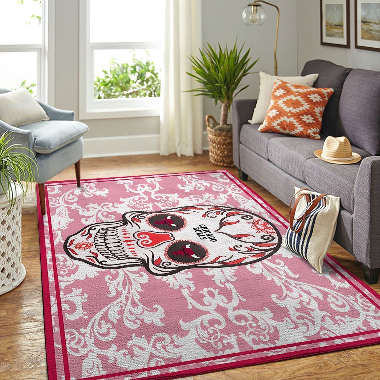 Deschea Chicago Bulls Nba Area Rugs Skull Flower Style Sports