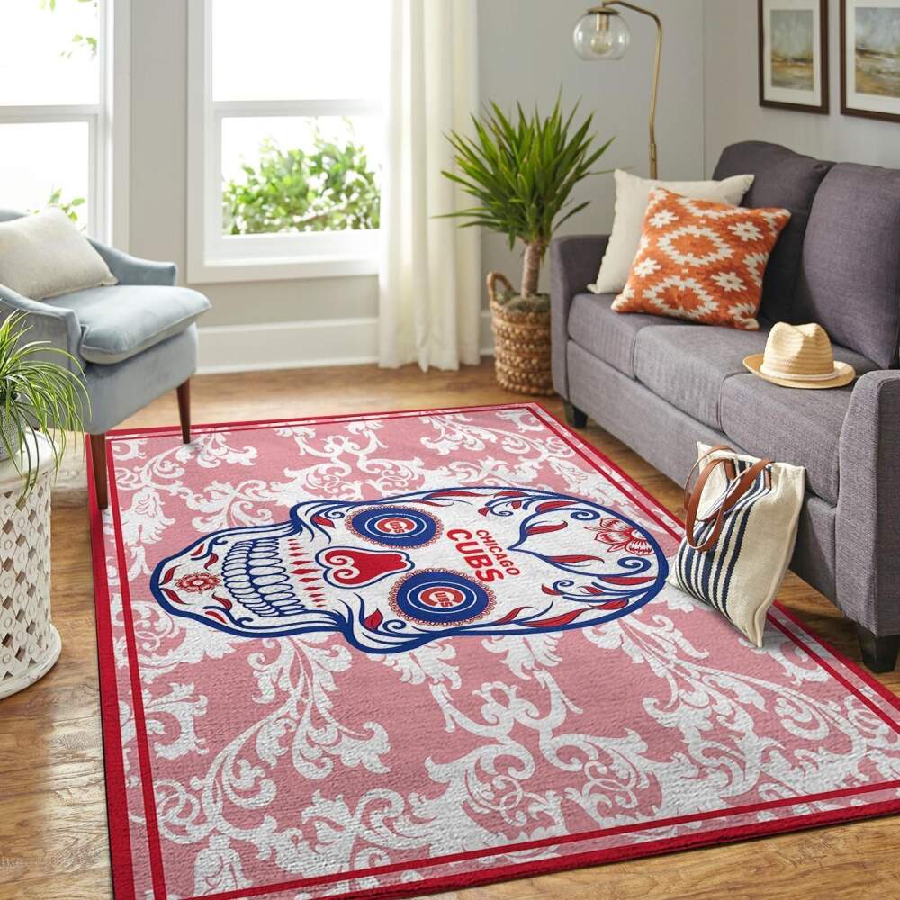 Deschea Chicago Cubs Mlb Area Rugs Team Logo Skull Style Sports