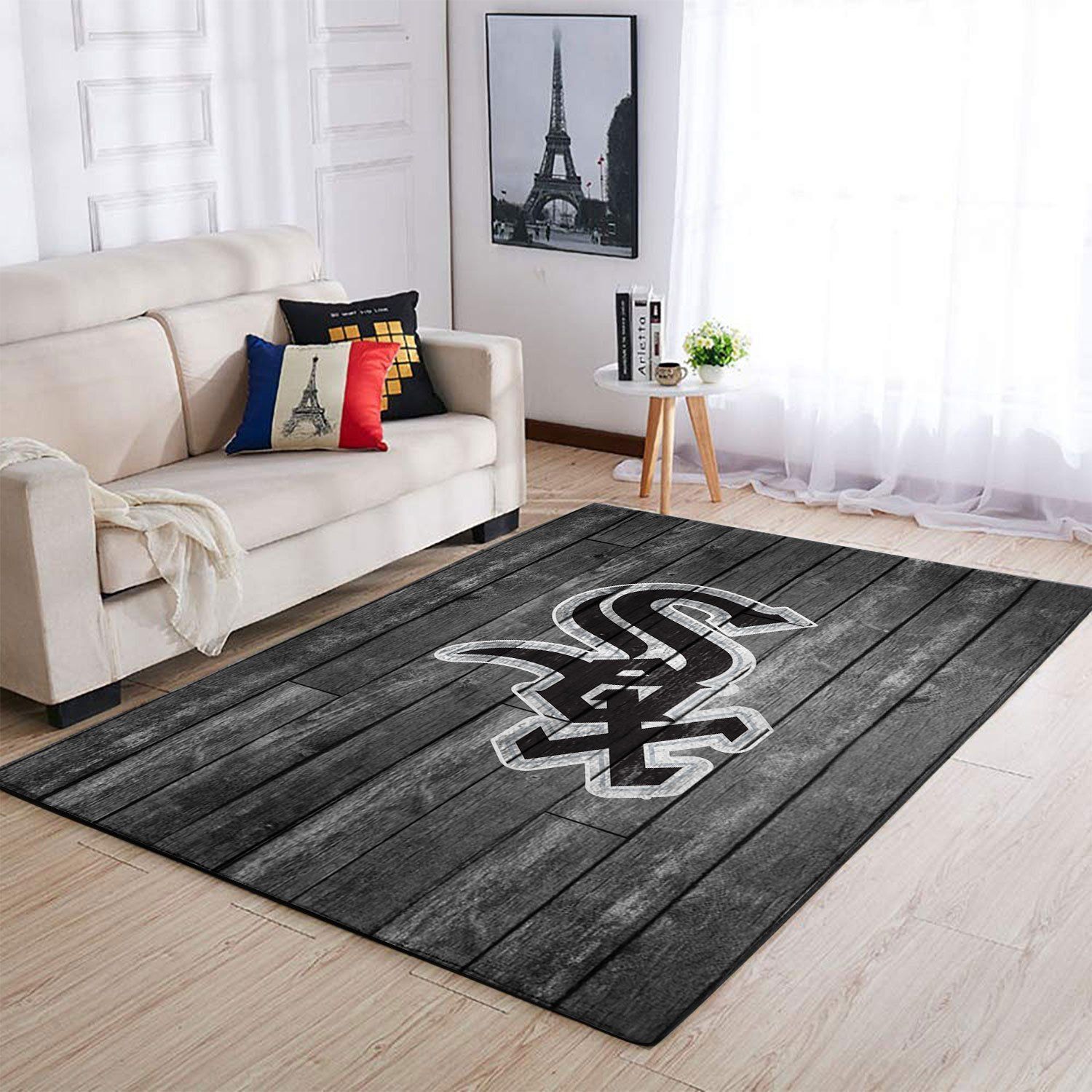 Deschea Chicago White Sox Mlb Team Logo Grey Area Rugs Wooden Style Sports