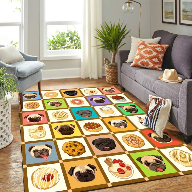 Deschea Cute Pug & Food Mk Carpet Area Rug