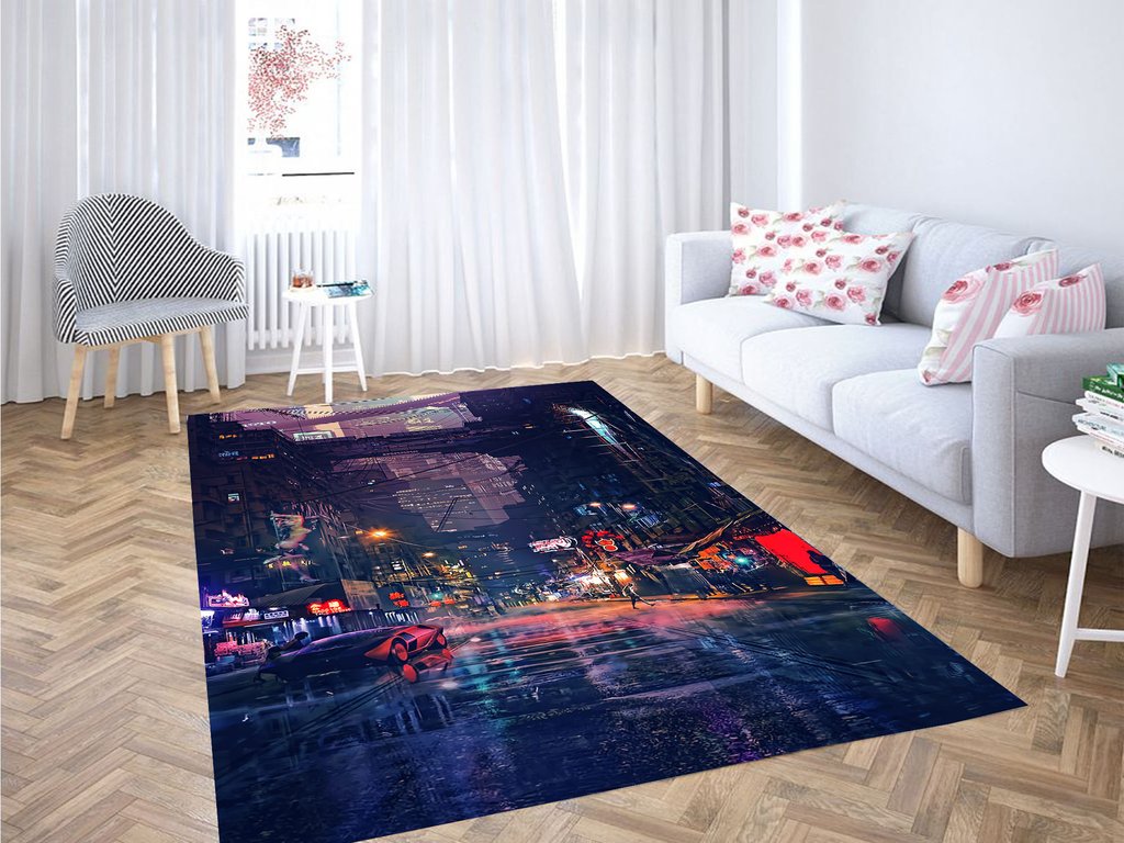 Deschea Cyberpunk Futuristic City Living Room Modern Carpet Rug