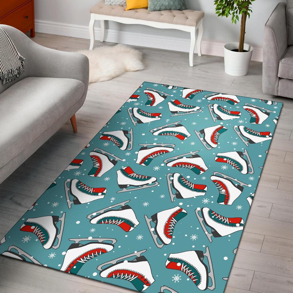 Deschea Ice Skate Snowflake Print Pattern Area Rug