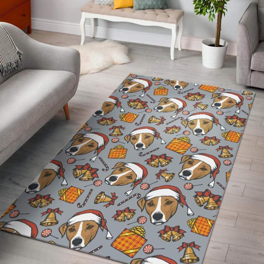 Deschea Jack Russell Dog Christmas Pattern Print Area Rug