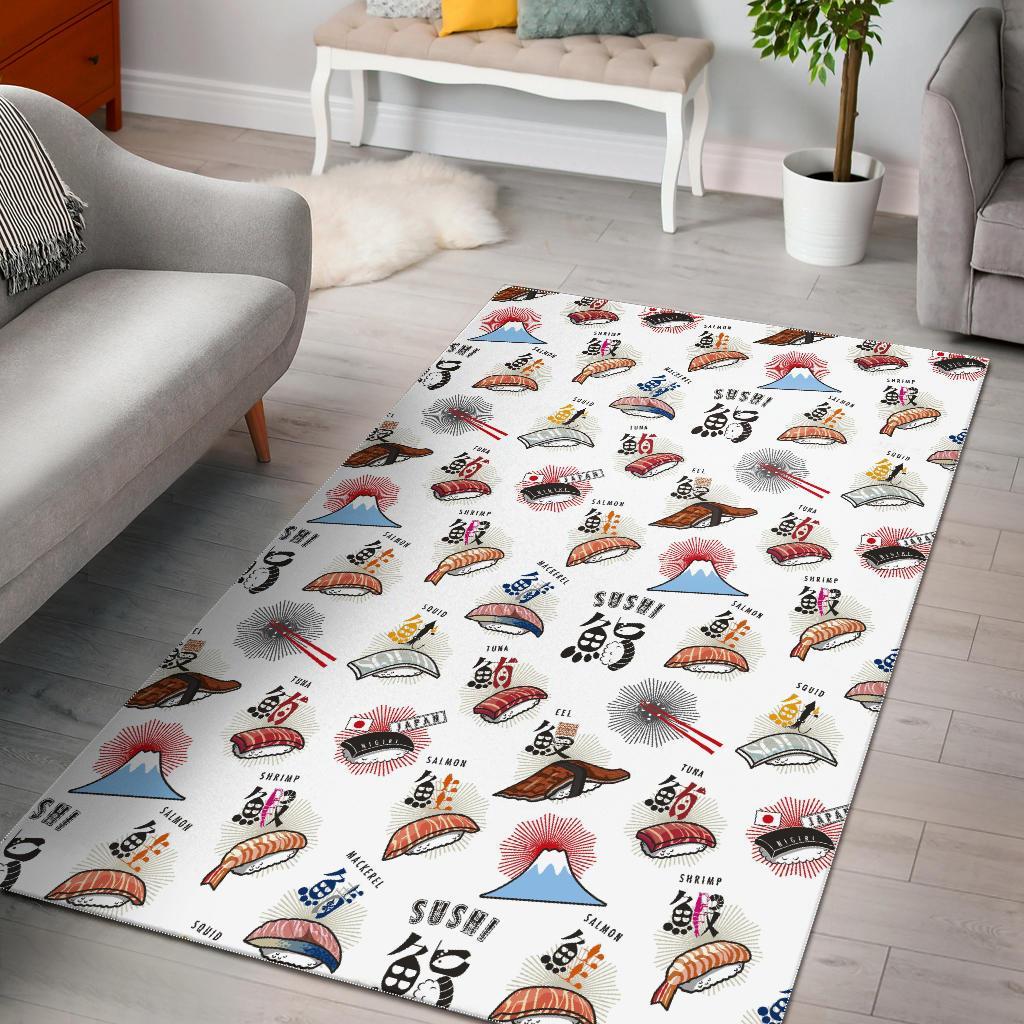 Deschea Japanese Sushi Kawaii Pattern Print Area Rug