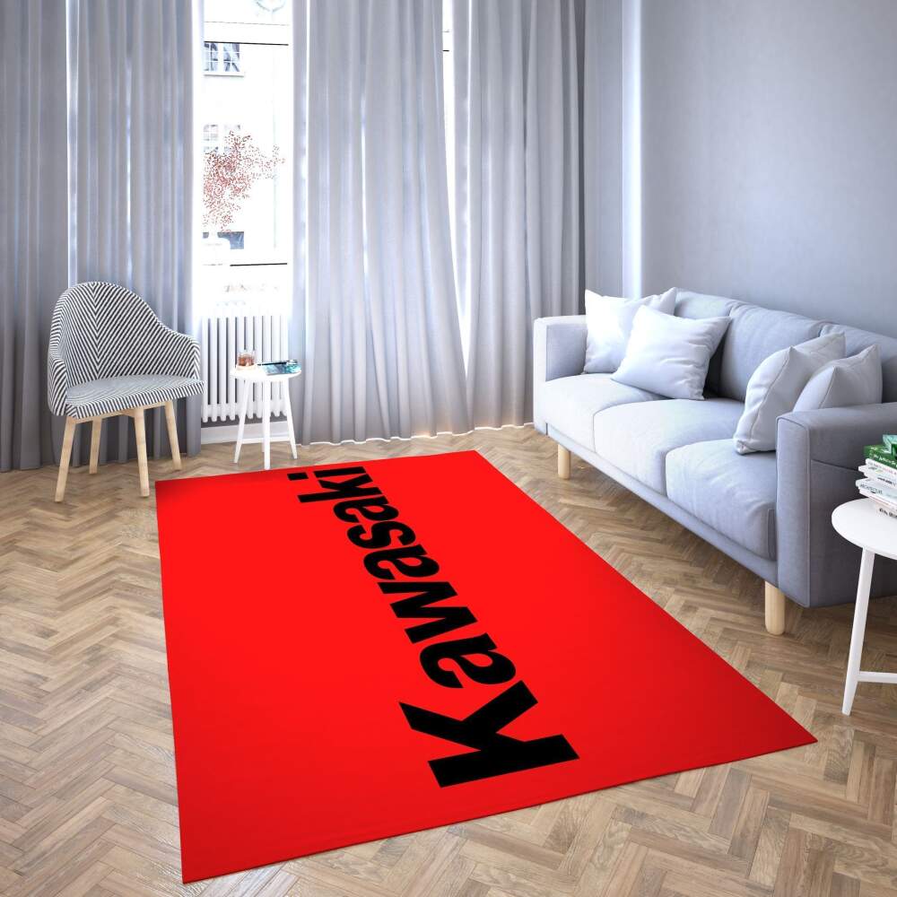 Deschea Kawasaki Area Rug Black & Red Logo