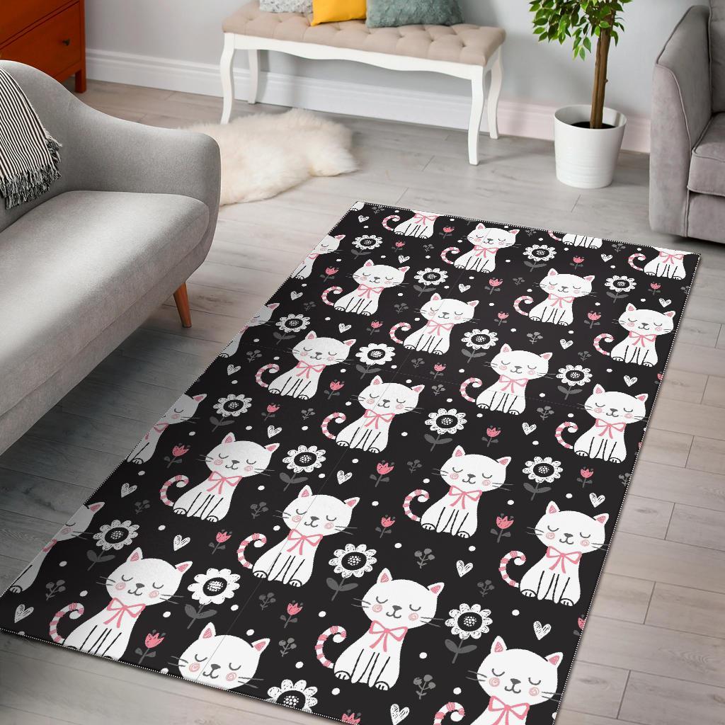 Deschea Kitten Floral Cat Pattern Print Area Rug