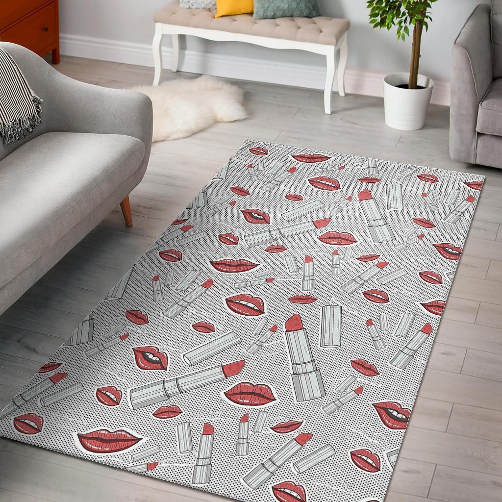 Deschea Lipstick Red Lips Pattern Print Area Rug