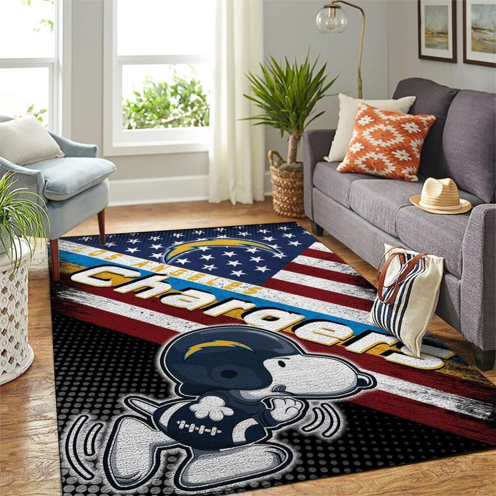 Deschea Los Angeles Chargers Nfl Area Rugs American Flag & Snoopy Team Logo Sports