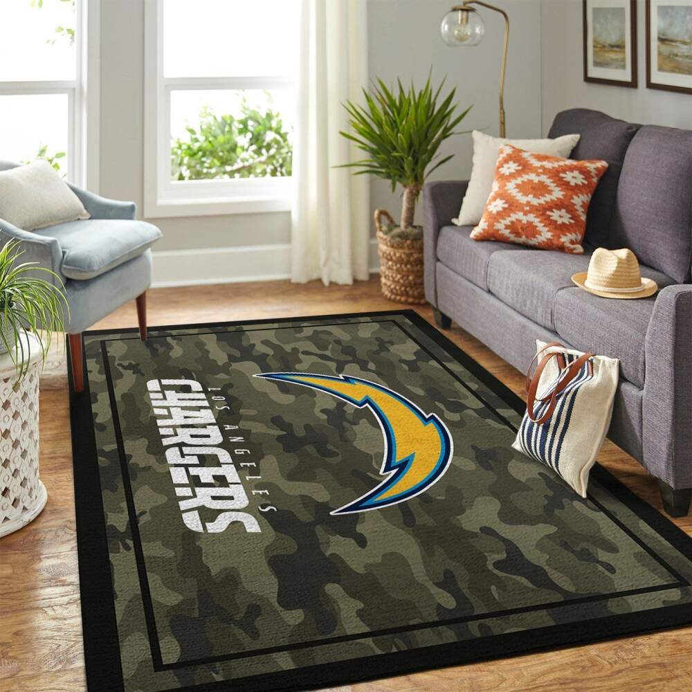 Deschea Los Angeles Chargers Nfl Area Rugs Camo Style Team Logo