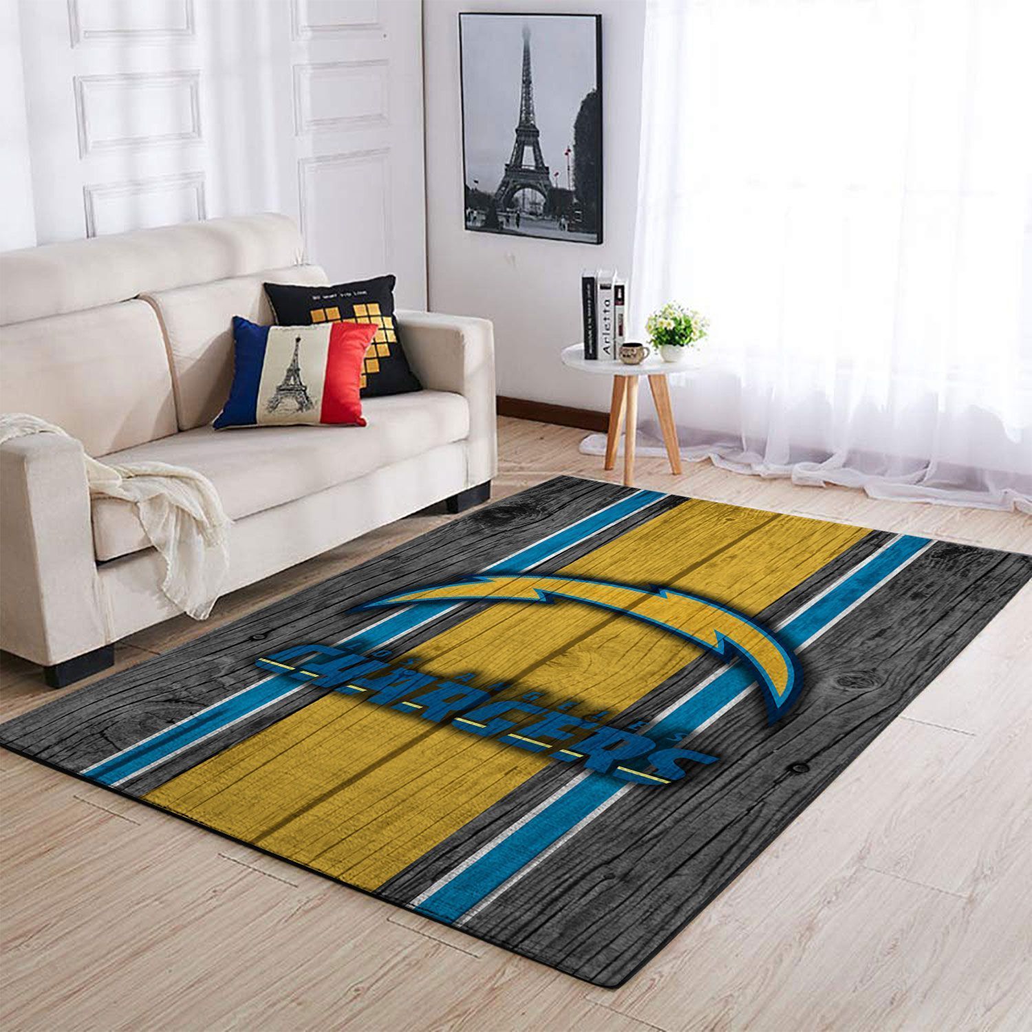 Deschea Los Angeles Chargers Nfl Area Rugs Football Team Logo Wooden Style