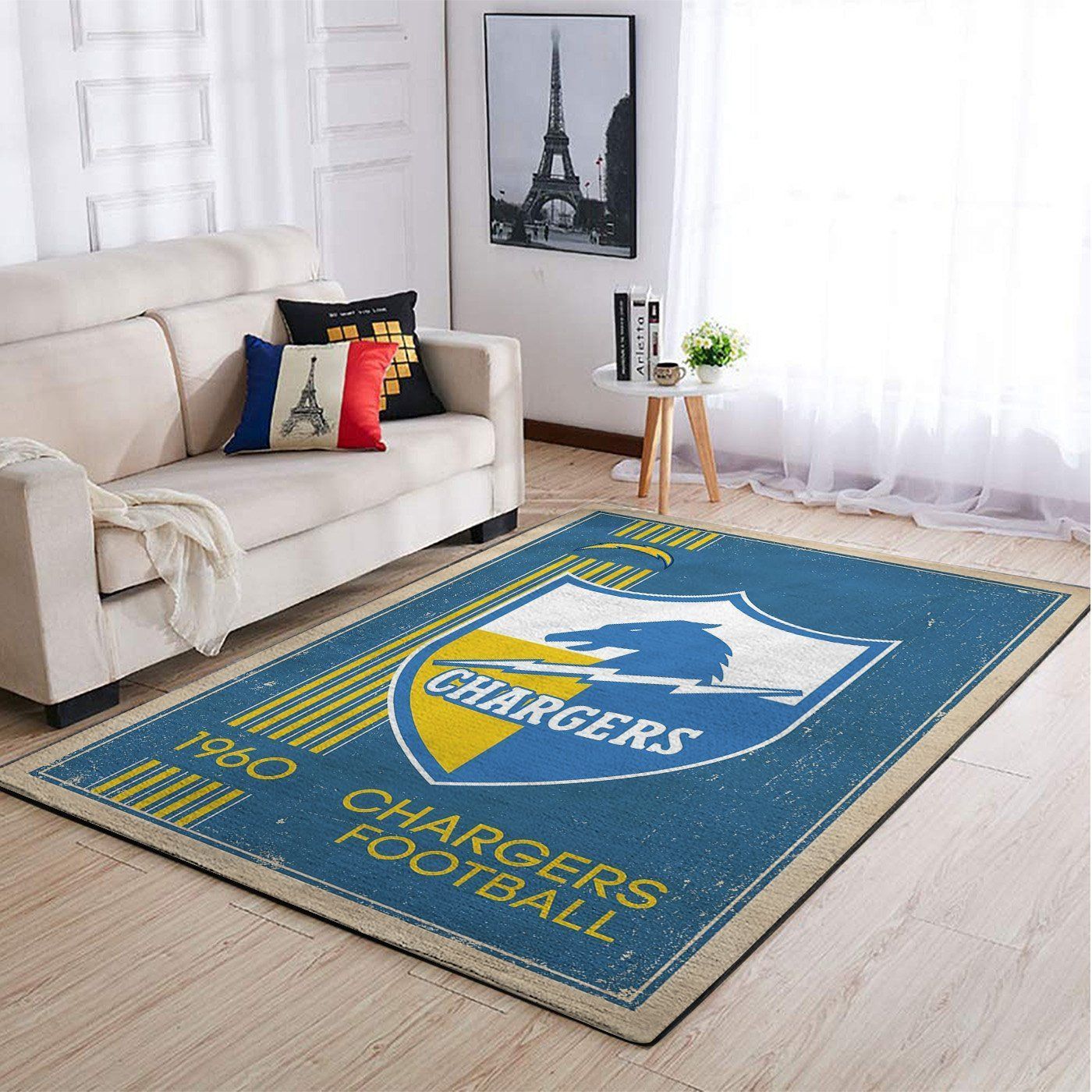 Deschea Los Angeles Chargers Nfl Area Rugs Retro Style Team Logo Sports