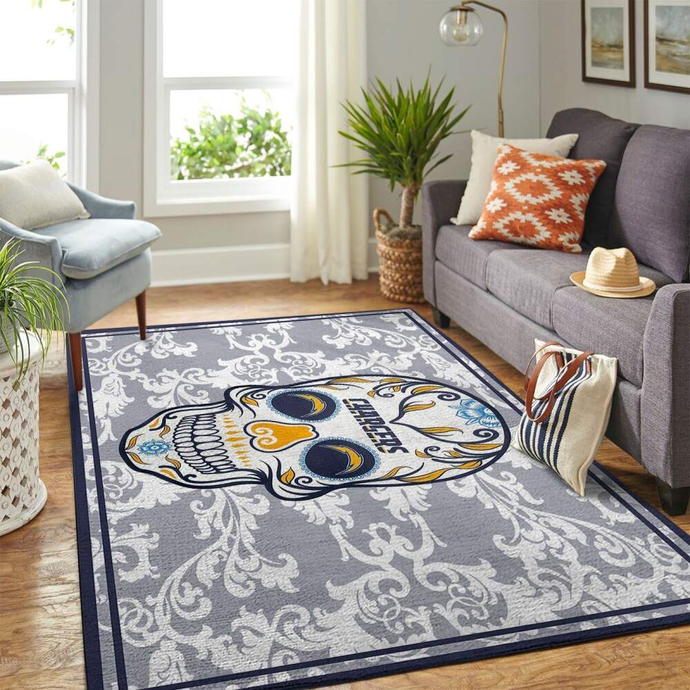 Deschea Los Angeles Chargers Nfl Area Rugs Skull Flower Style Sports