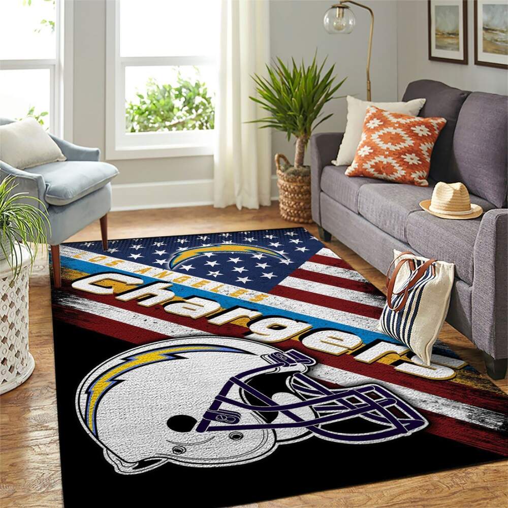 Deschea Los Angeles Chargers Nfl Area Rugs Team Logo American Flag Style Sports