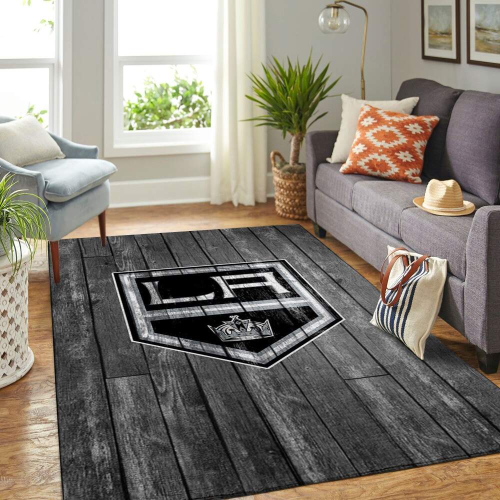 Deschea Los Angeles Kings Nhl Team Logo Grey Area Rugs Wooden Style Sports