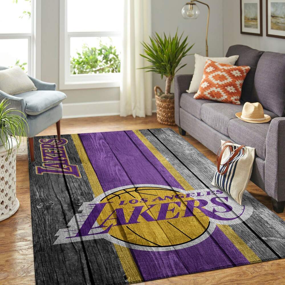 Deschea Los Angeles Lakers Nba Team Logo Area Rugs Wooden Style Sports