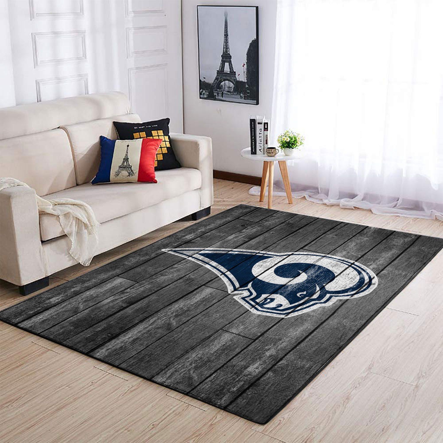 Deschea Los Angeles Rams Nfl Team Logo Grey Area Rugs Wooden Style Sports