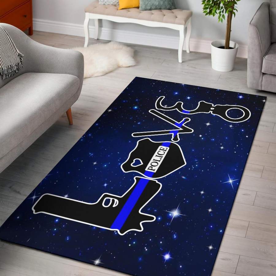 Deschea Love Thin Blue Line Area Rug Ktsr