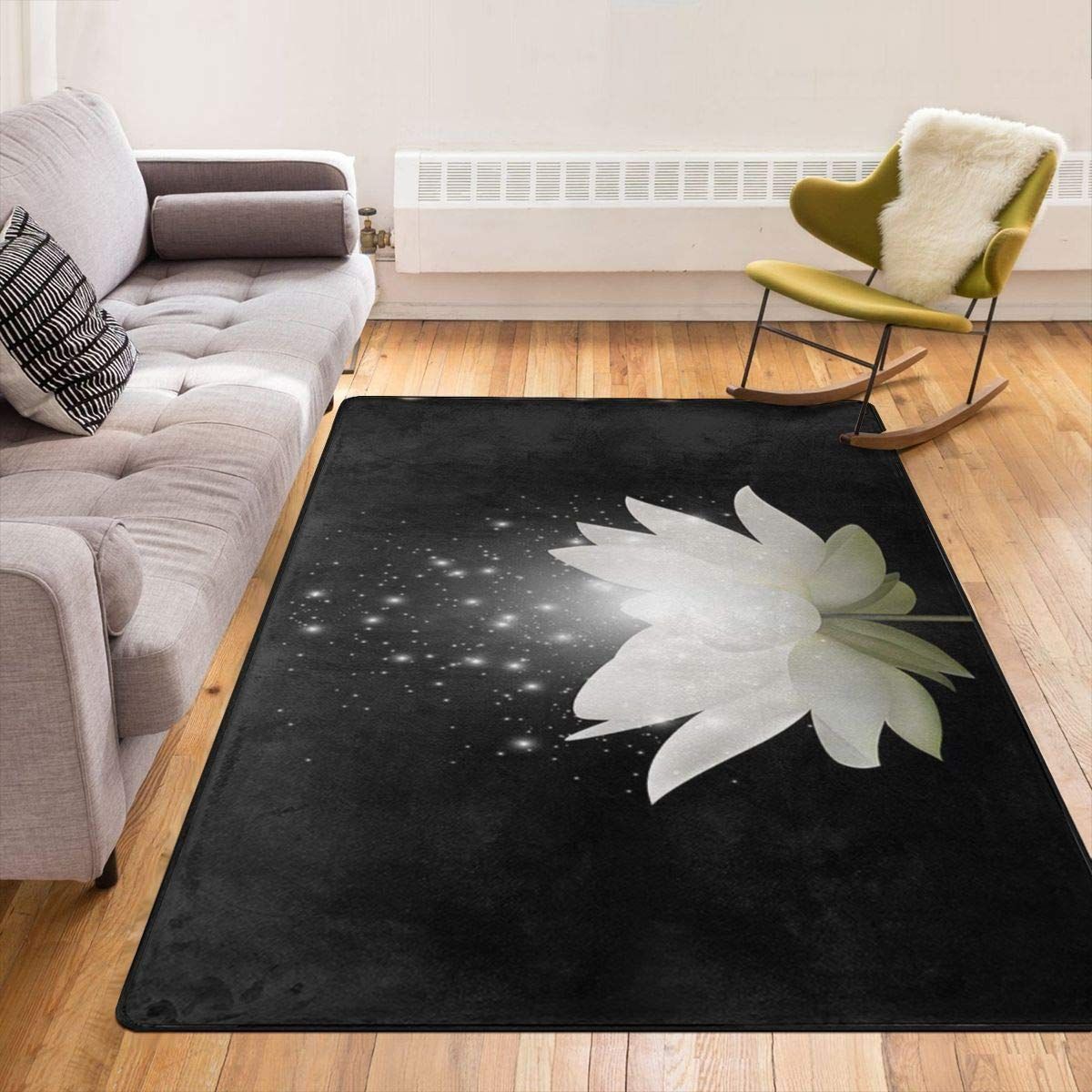 Deschea Magic White Lotus On Black Background Dhcg1610077R Rug