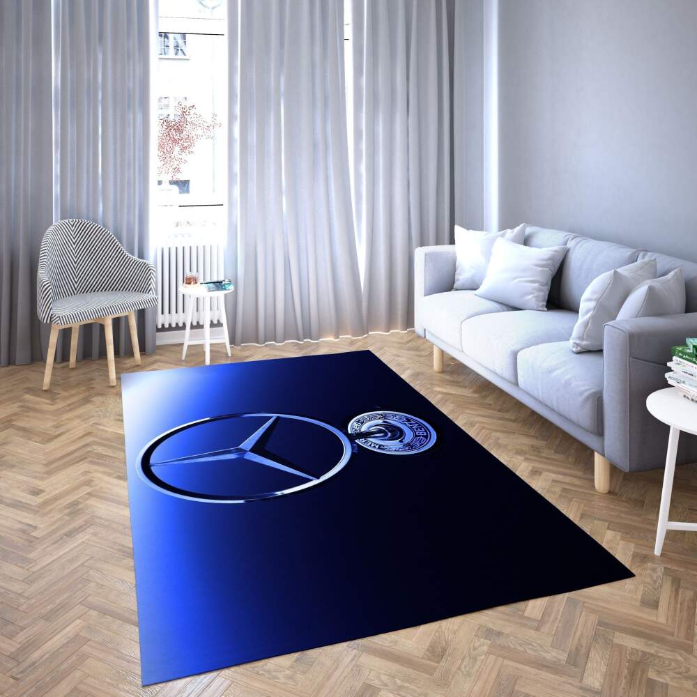 Deschea Mercedes Area Rug Black & Blue Logo