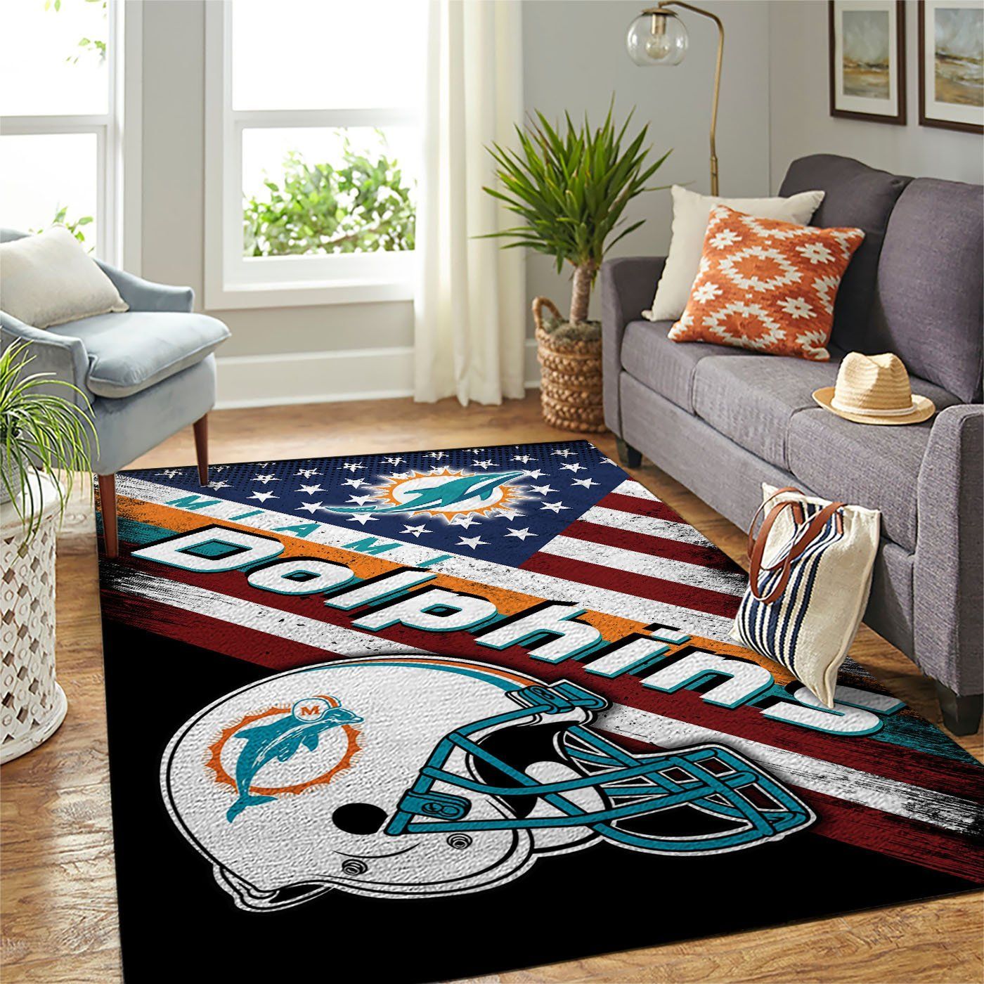 Deschea Miami Dolphins Nfl Area Rugs Team Logo American Flag Style Sports