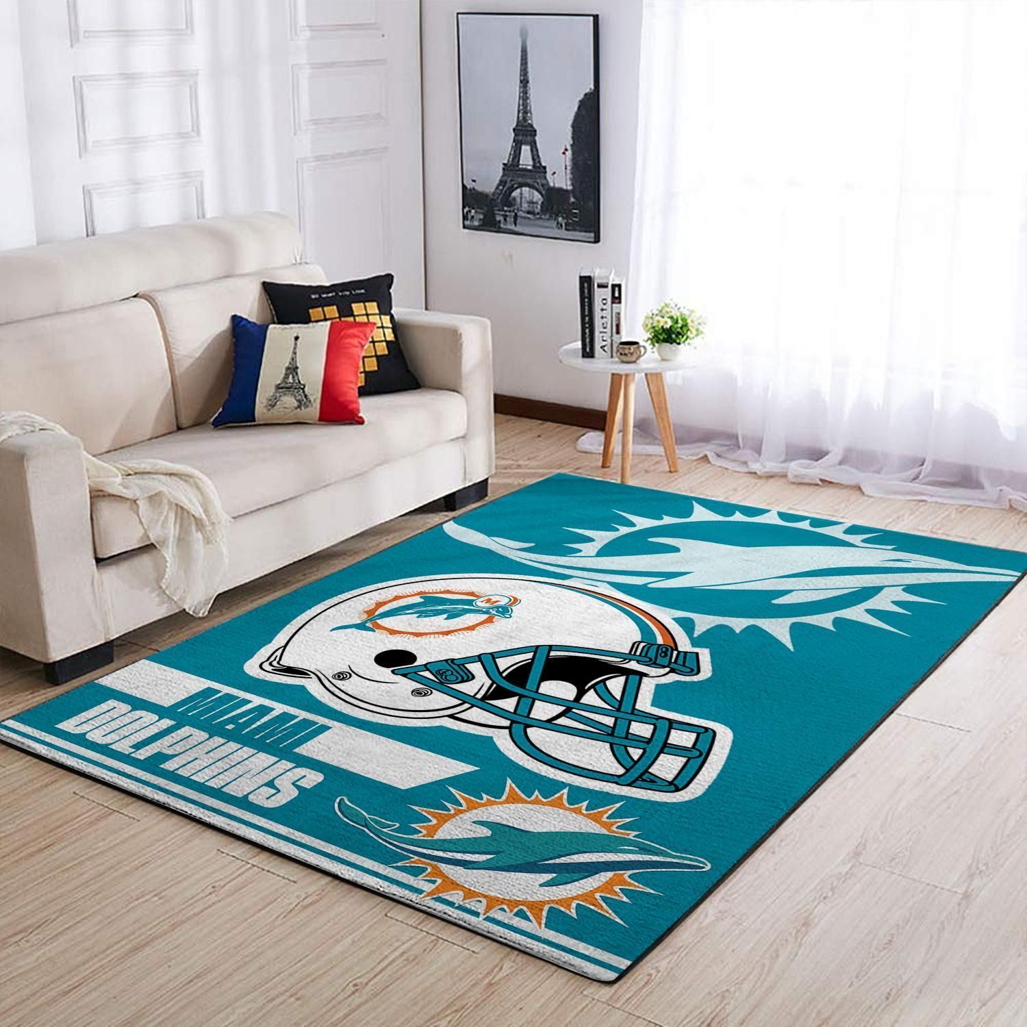 Deschea Miami Dolphins Nfl Team Logo Helmet Rectangle Area Rug Area