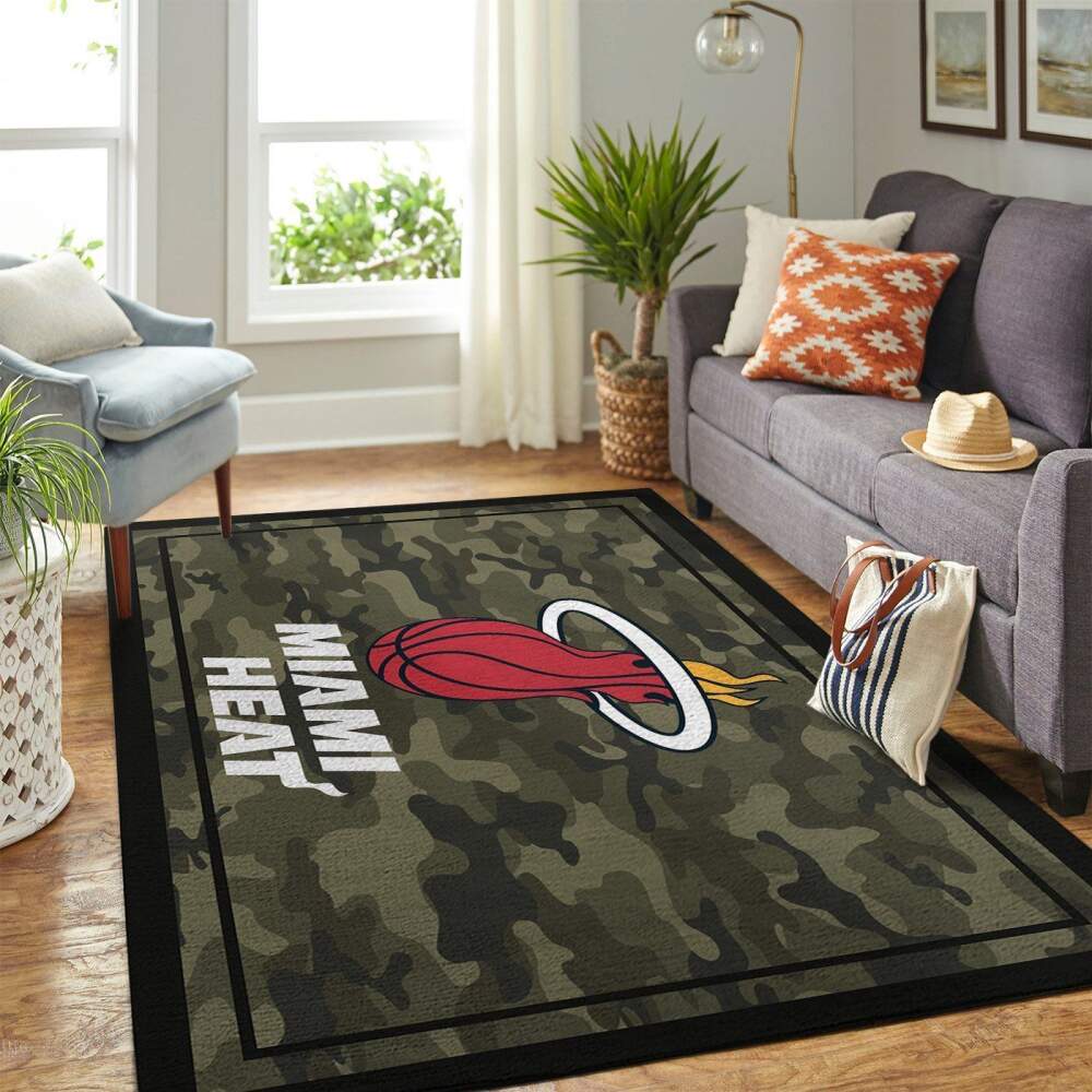 Deschea Miami Heat Nba Area Rugs Camo Style Team Logo