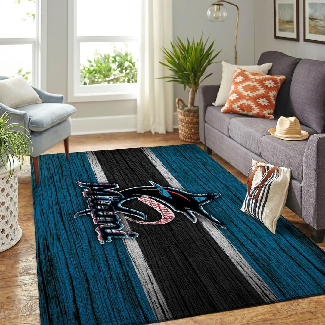 Deschea Miami Marlins Area Rug Mlb Baseball Team Logo V3675