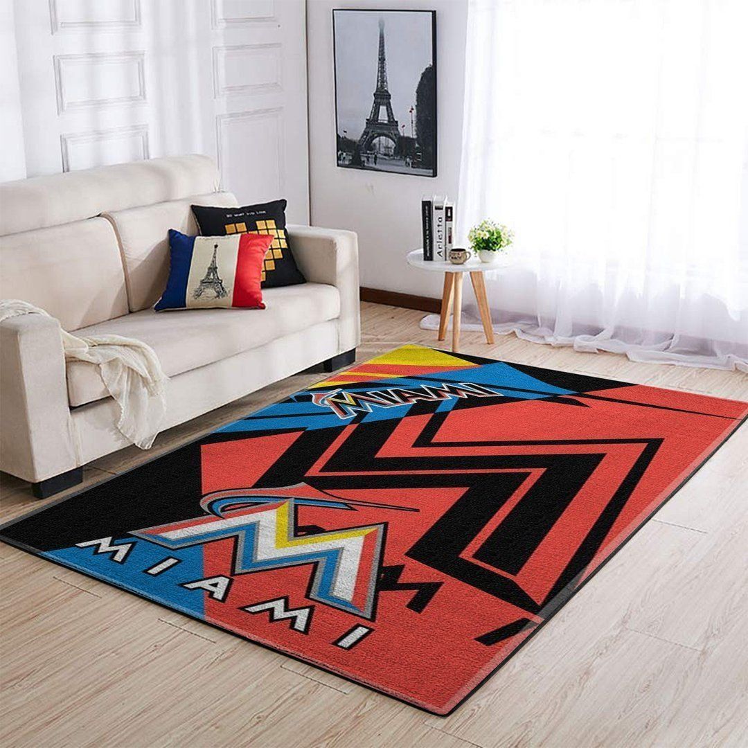 Deschea Miami Marlins Area Rug Mlb Baseball Team Logo V3679