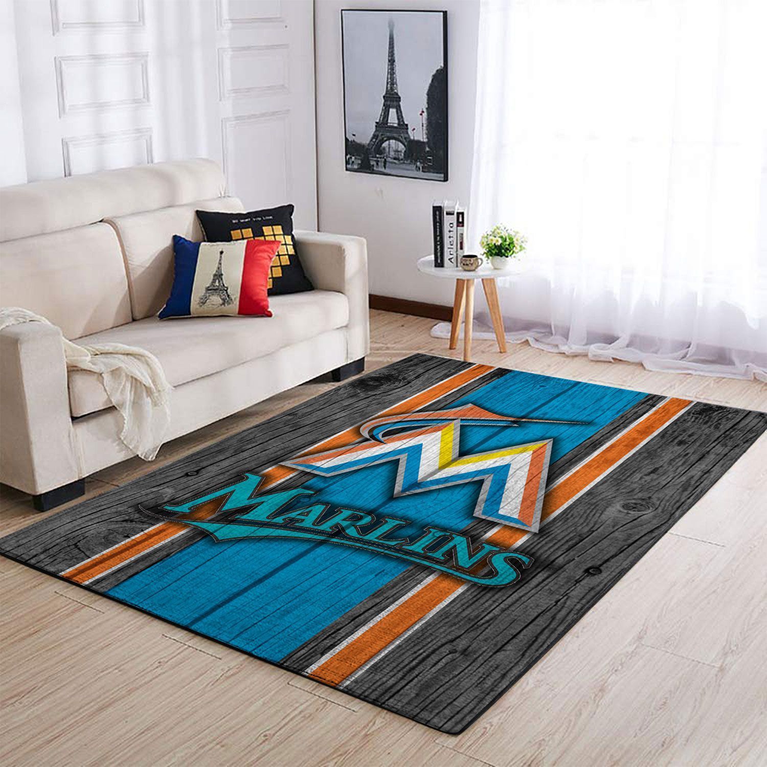 Deschea Miami Marlins Mlb Area Rugs Baseball Team Logo Wooden Style