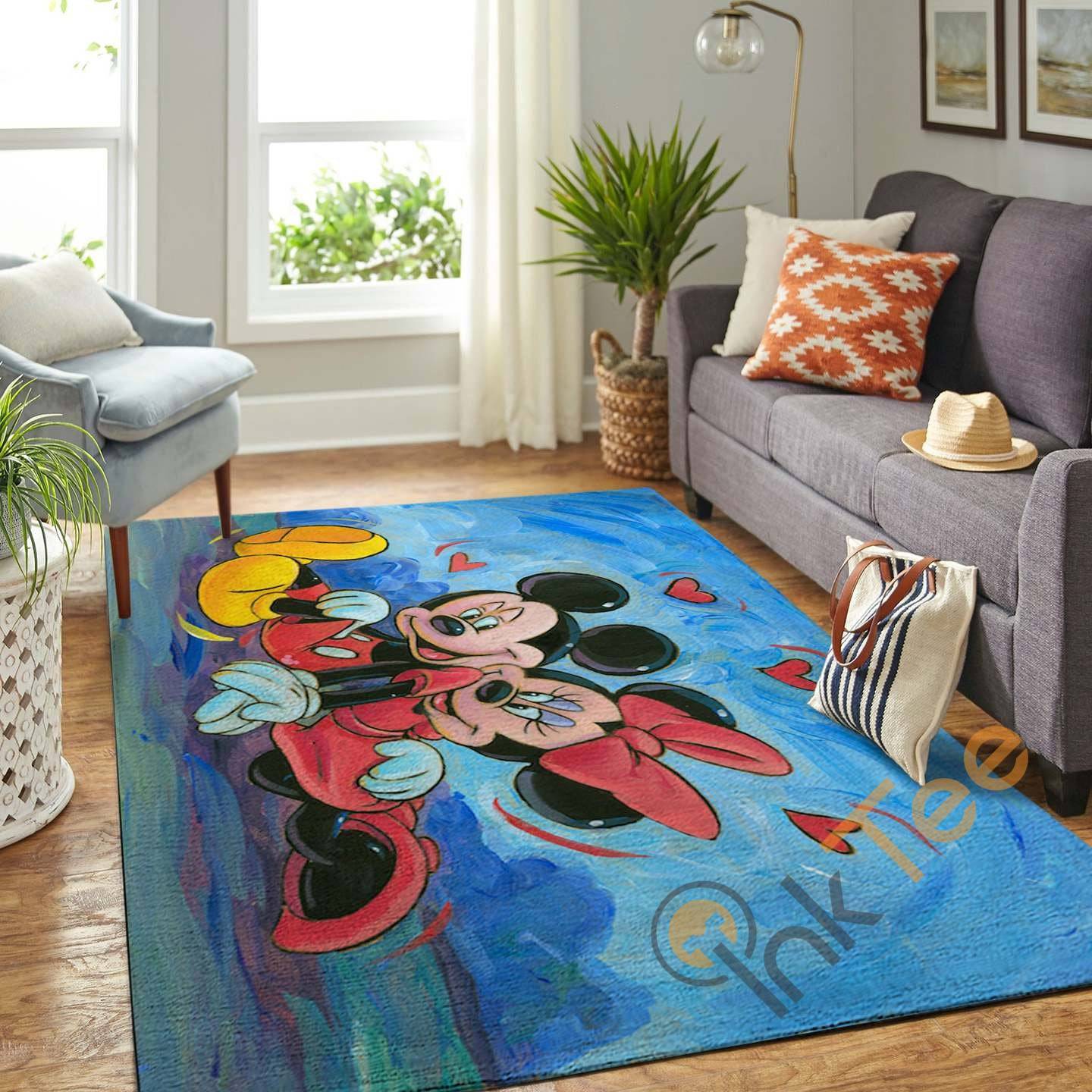 Deschea Mickey And Minnie Living Room Christmas Gift Floor Decor Disney Lover Movies Rug