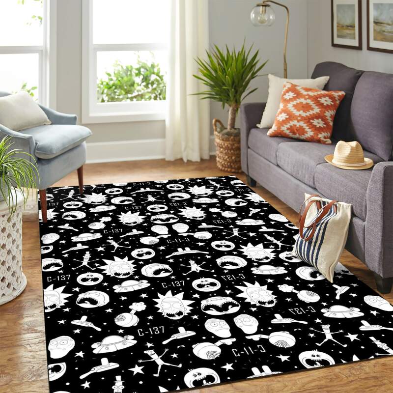 Deschea Rick And Morty Black And White Head Carpet Floor Area Rug