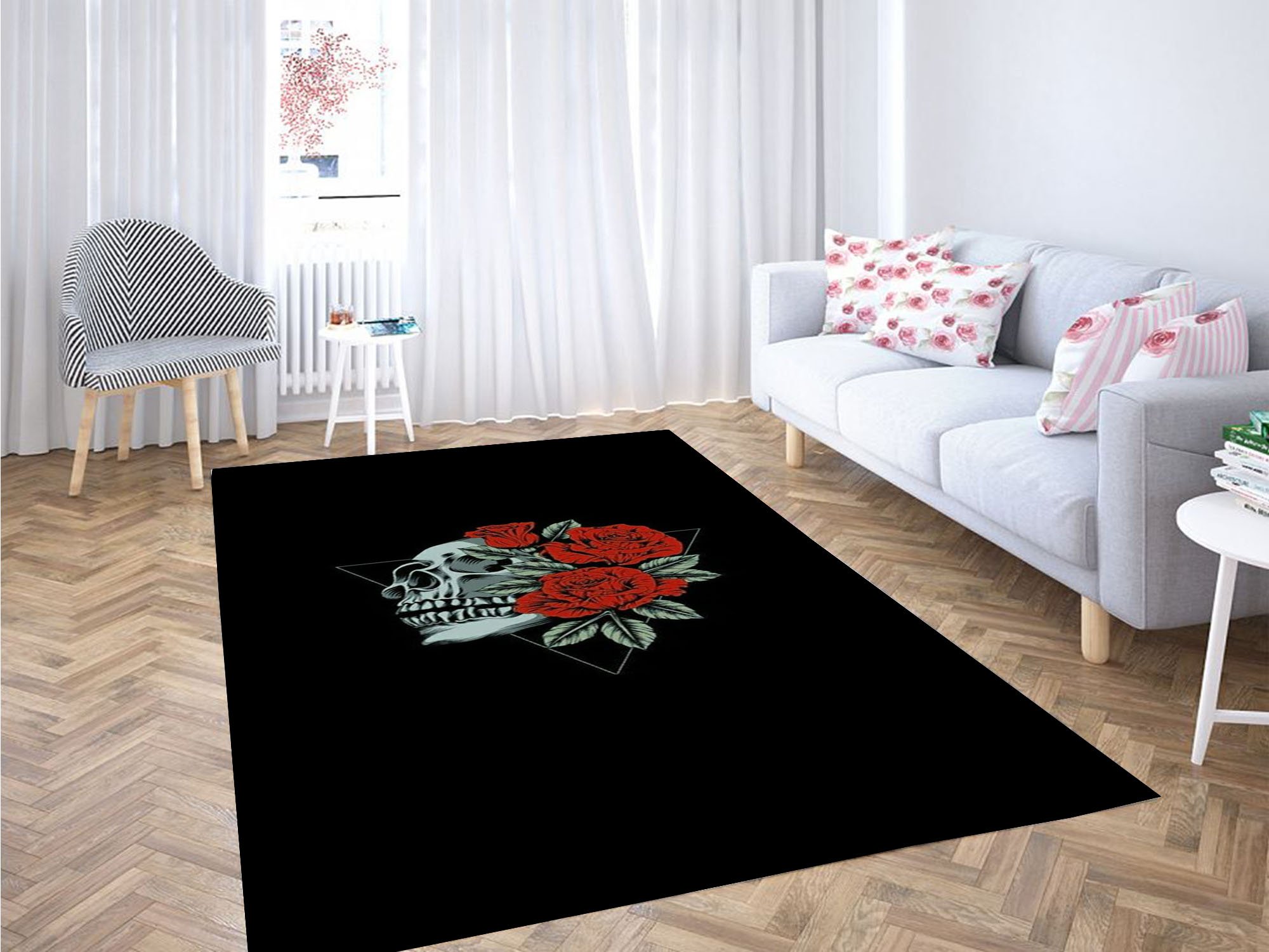 Deschea Skull Rose Wallpaper Carpet Rug