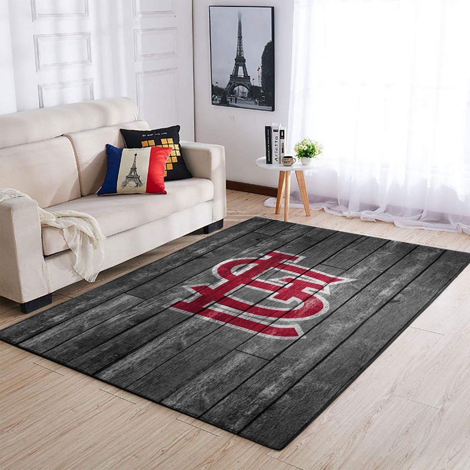 Deschea St. Louis Cardinals Mlb Team Logo Grey Area Rugs Wooden Style Sports