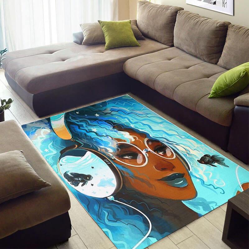 Deschea Trendy African Beautiful American Black Art Melanin Afro Girl Design Floor Themed Home Rug