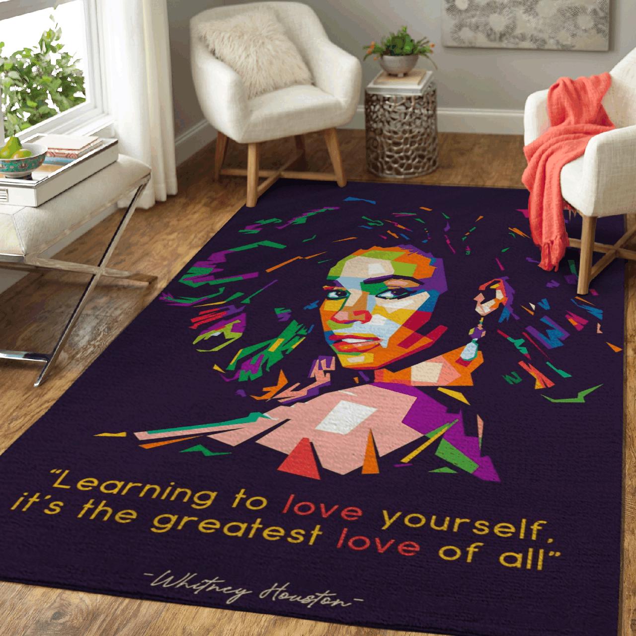 Deschea Whitney Houston Learning To Love Your Self Pop Art Area Rug Area